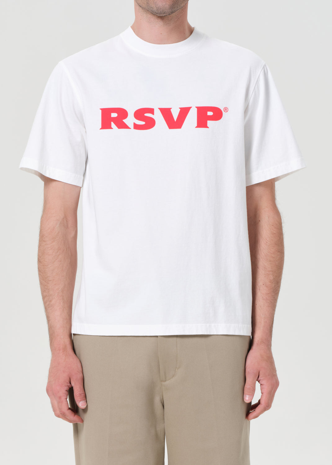 RSVP/AGOLDE Short Sleeve Mock Neck Text in Soft White