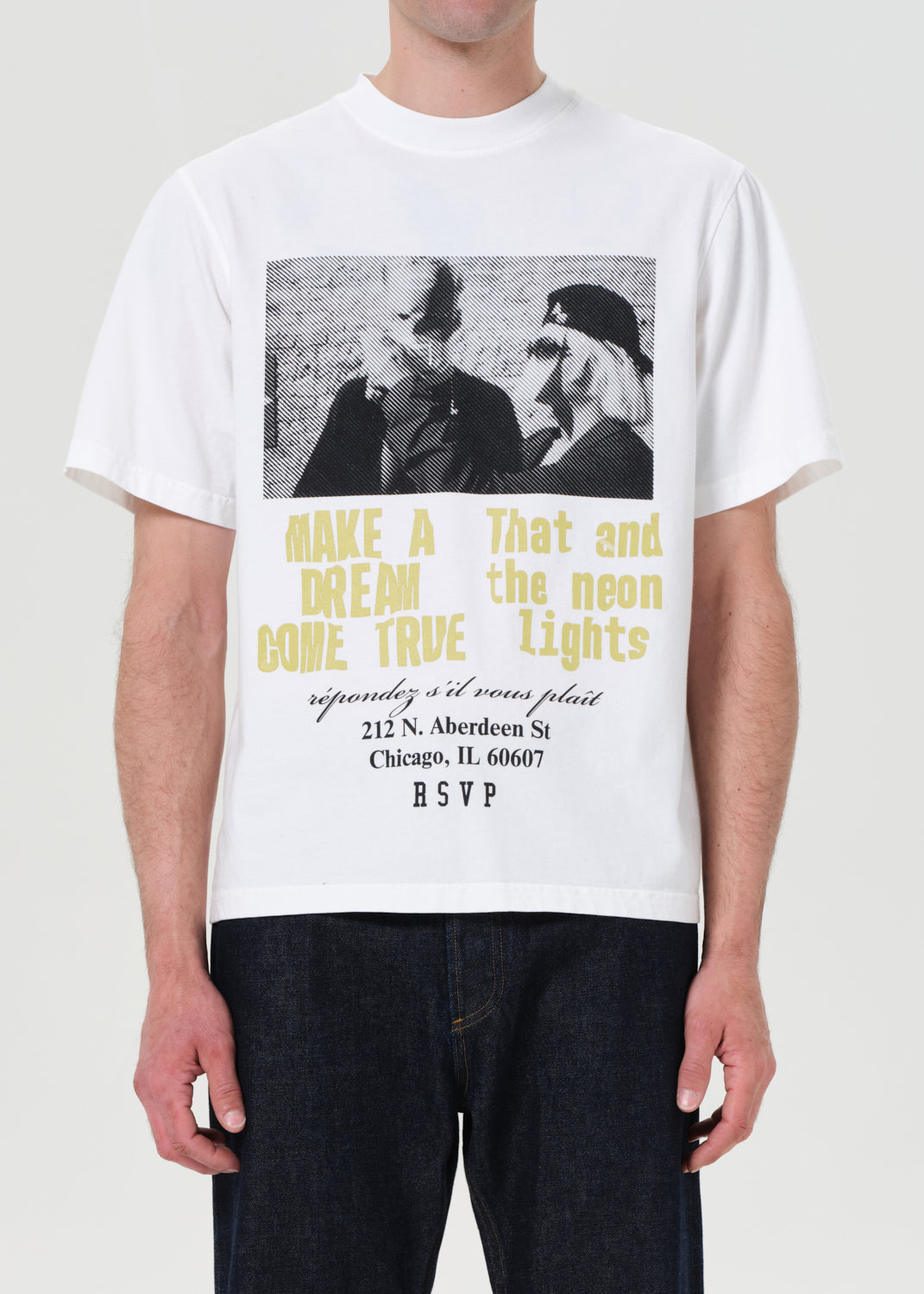 Agolde / Rsvp Short Sleeve Mock Neck Graphic in Soft White