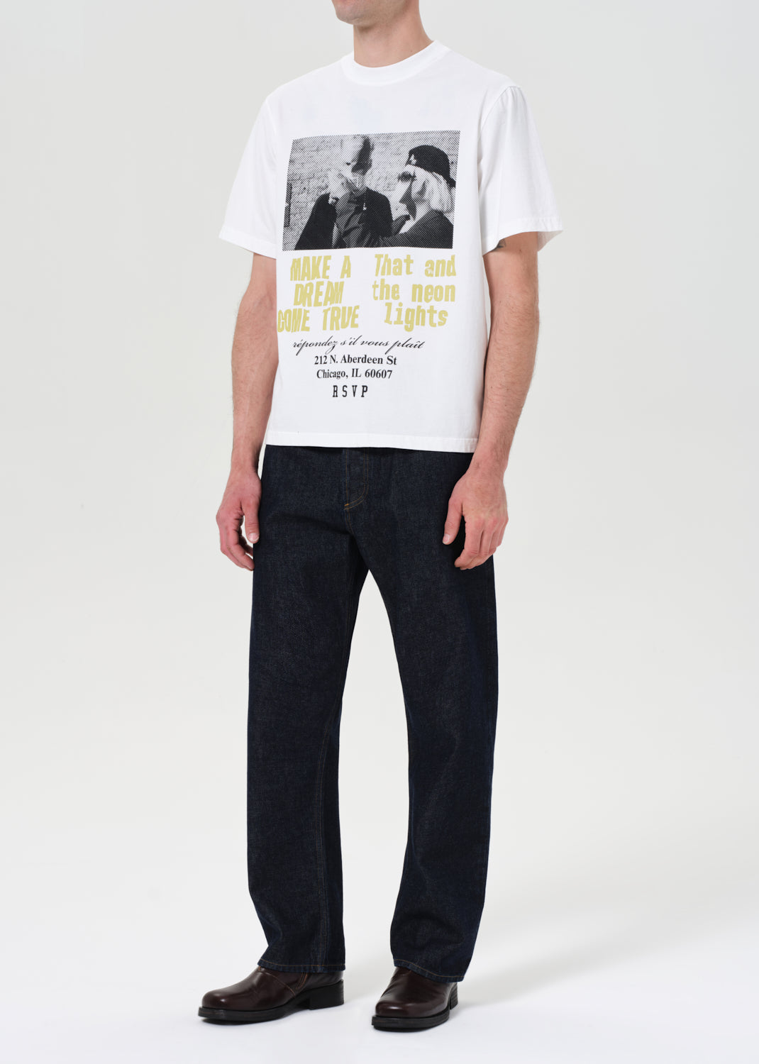 Agolde / Rsvp Short Sleeve Mock Neck Graphic in Soft White
